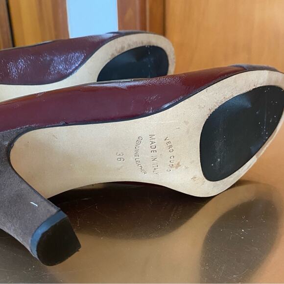Anyi Lu | Made in Italy Leather Suede Taupe Burgundy Pumps Pristine Orig. $400+ - Picture 5 of 15